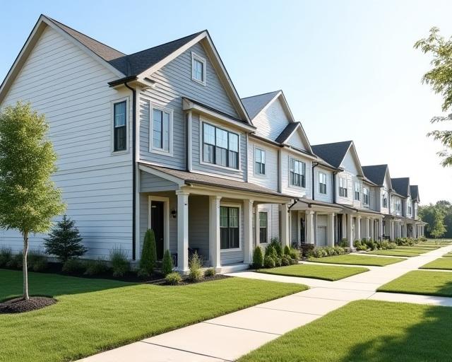 A row of modern townhouses.
